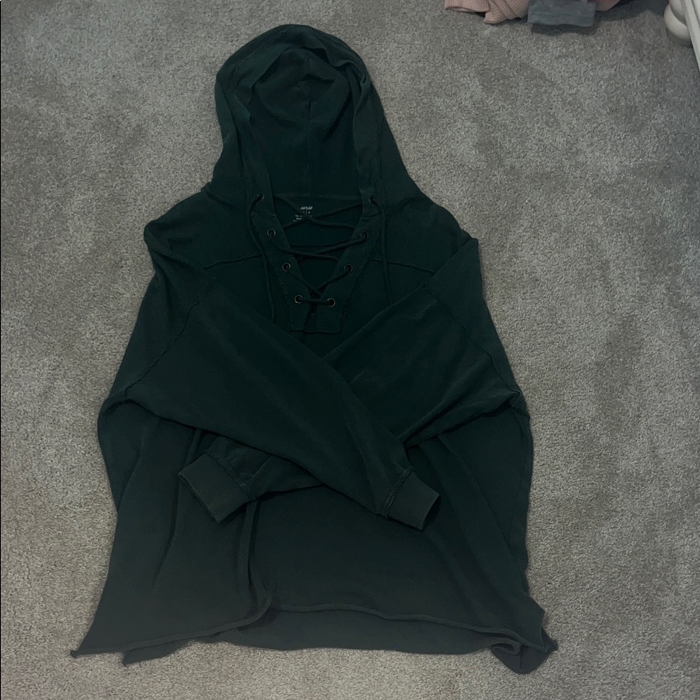 Aerie Dark Green Lace-Up Hoodie